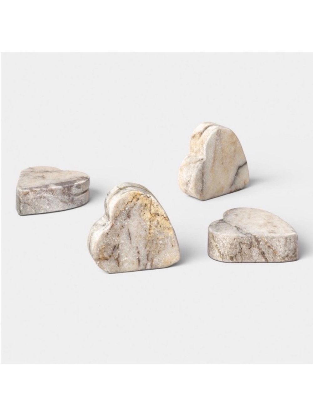 Threshold 4 Piece Marble Heart Placecard Holders Natural Stone Cream Grey